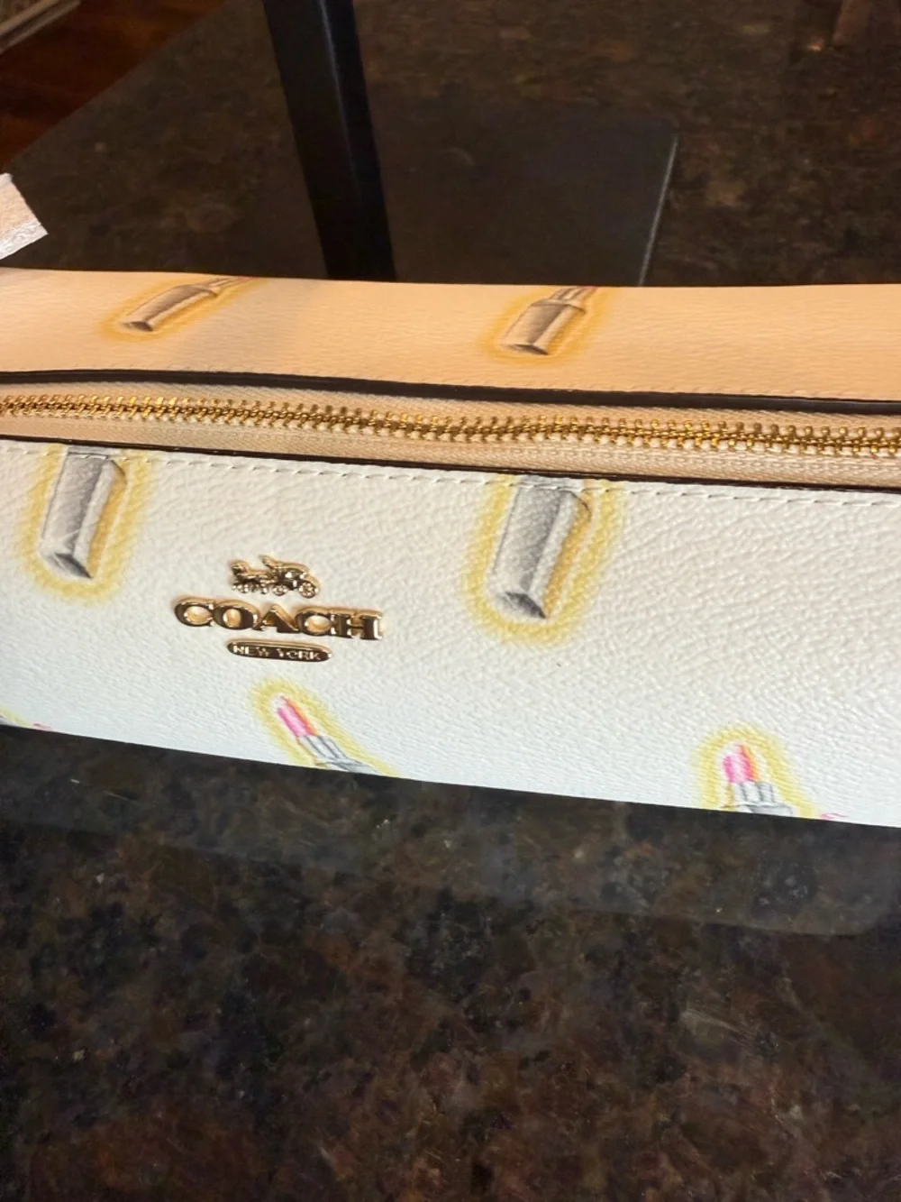 Coach Cream Make-up Bag with Pink Lipstick Motif